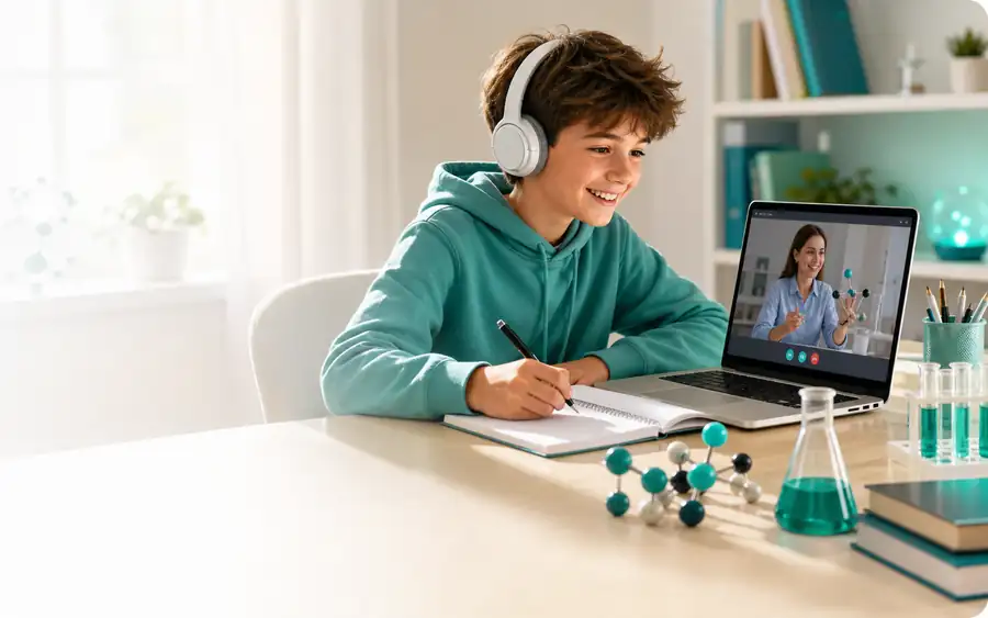 Uczeń podczas korepetycji online z chemii w Learnify
