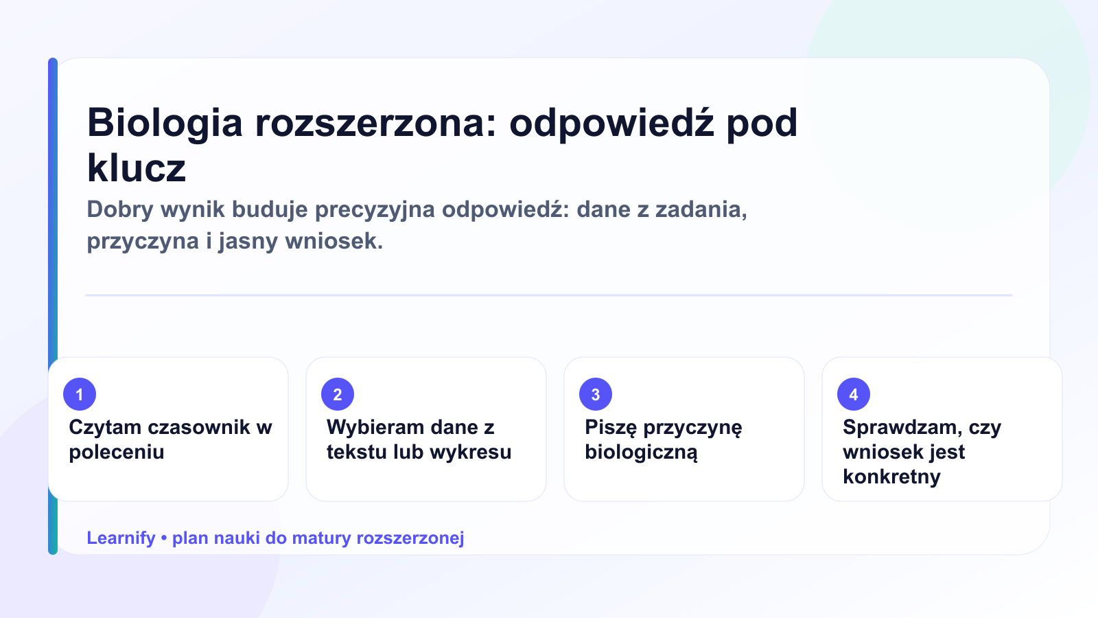Infografika pokazująca jak budować odpowiedź na maturze rozszerzonej z biologii