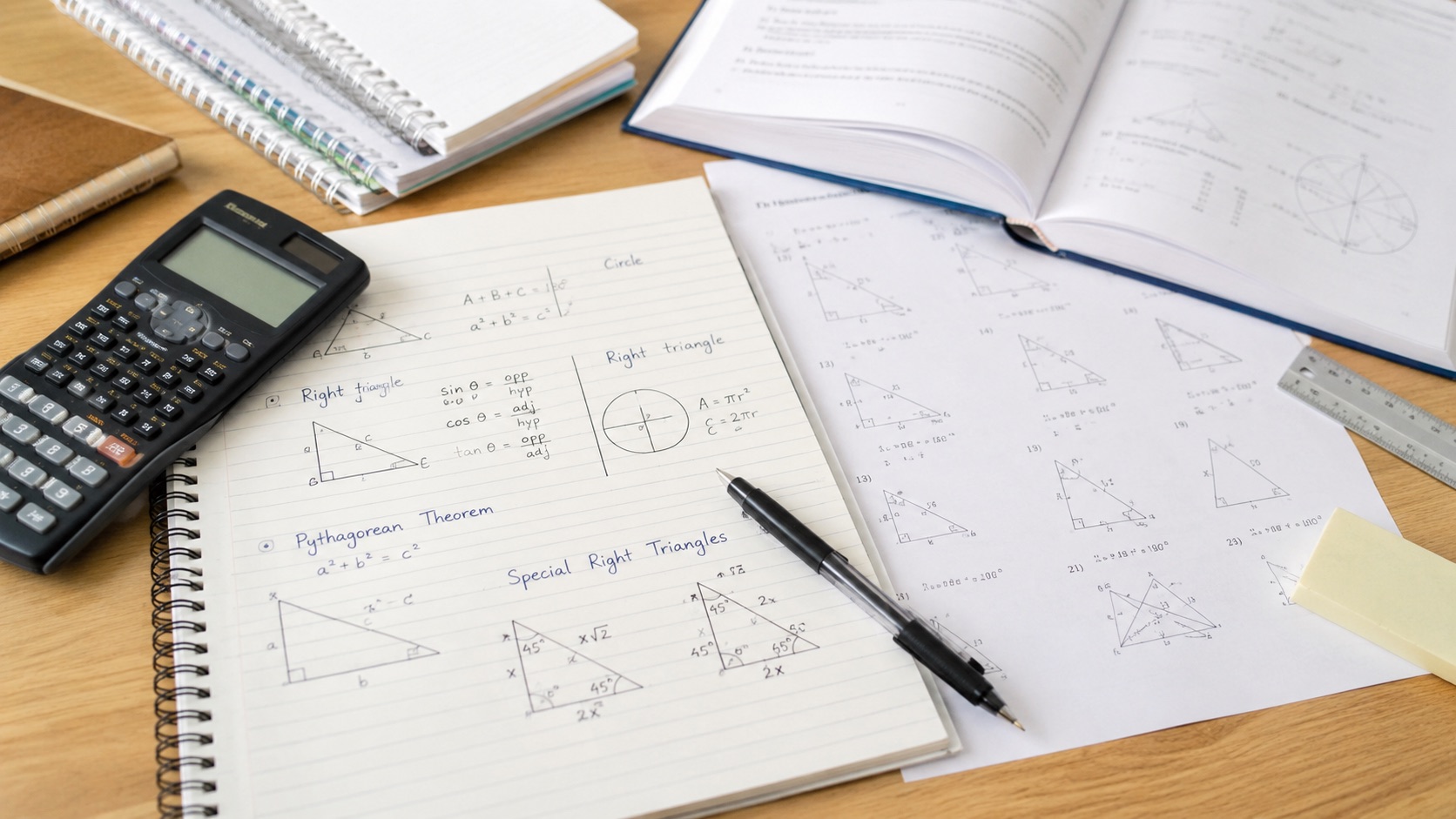 Notatki z geometrii, kalkulator i arkusze do matury rozszerzonej z matematyki